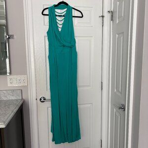Catherine Malandrino Women's Silk Blend Jumpsuit Teal Pockets Sash Size 12